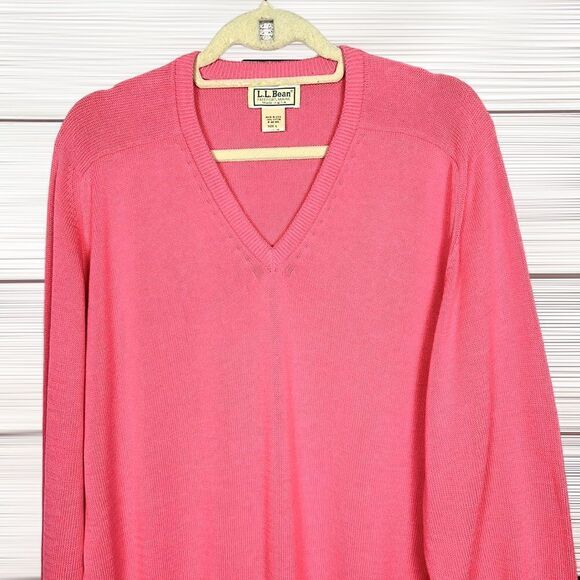 L.L. Bean Vintage Pink Cotton Sweater V-neck Pullover made in USA size L - Picture 2 of 10